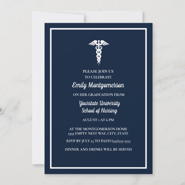 Navy Blue White Nursing School Graduation Party Einladung (Vorderseite)
