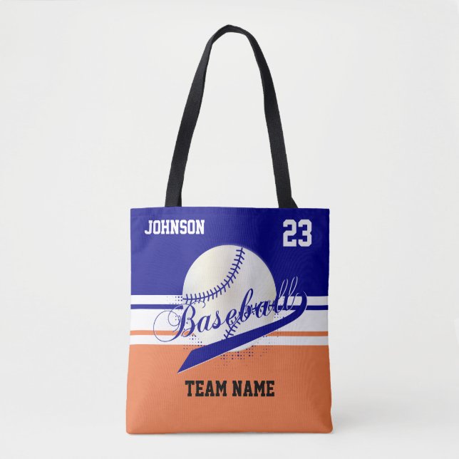 Navy Blue, White, Orange für ein Baseballteam Tasche (Vorderseite)