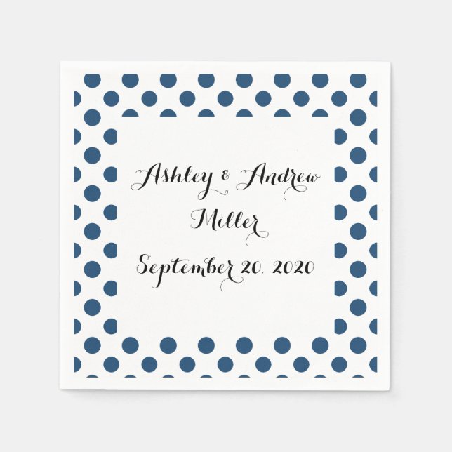 Navy Blue White Polka Dots Muster Serviette (Vorderseite)