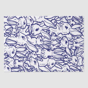 Navy Blue White Rabbit Bunny Large Pattern Seidenpapier