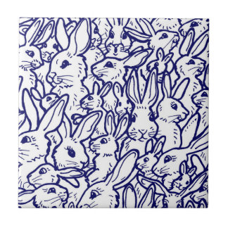 Navy Blue White Rabbit Bunny Zeichnend Niedlich ei Fliese