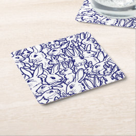 Navy Blue White Rabbit Bunny Zeichnend Niedlich ei Rechteckiger Pappuntersetzer