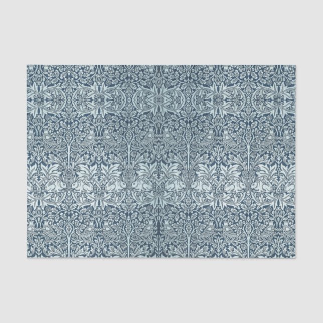 Navy Blue White Rabbit William Morris Seidenpapier (Vorderseite)