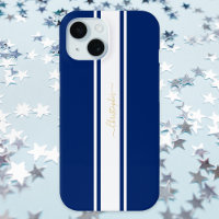 Navy Blue White Racing Stripes Gold Mit Monogramm