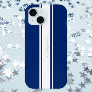 Navy Blue White Racing Stripes Gold Mit Monogramm Case-Mate iPhone Hülle