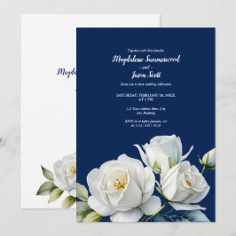 Navy Blue White Roses | Hochzeit von Wasserfarben Einladung