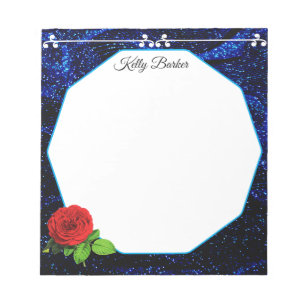 Navy Blue & White Rote Rose Glitzer Sparkel glänze Notizblock