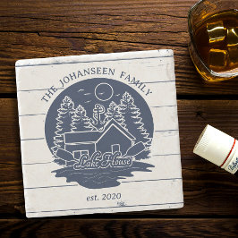 Navy Blue & White Rustic Wood Nautical Lake House Steinuntersetzer