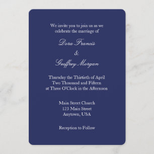 Navy Blue White Schlicht Simple Weditation Einladung