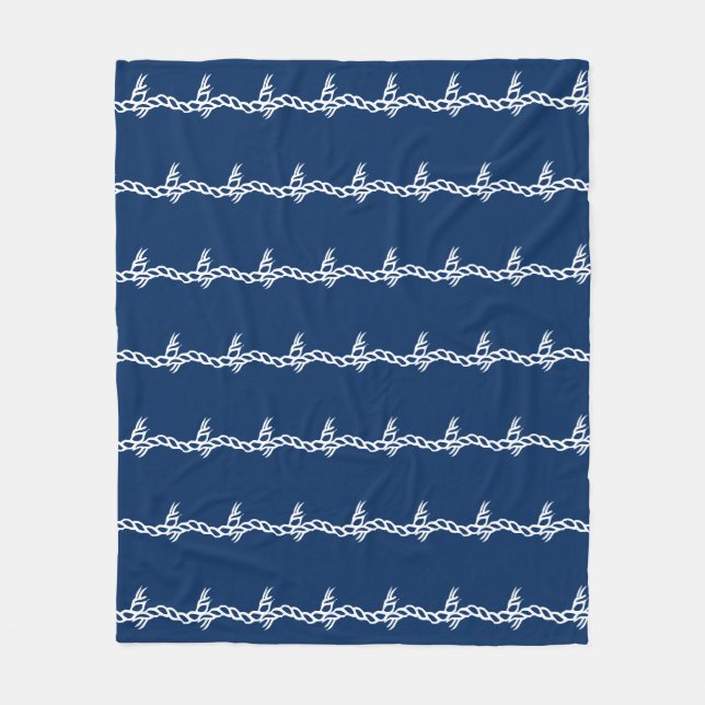 Navy Blue White Segel Wellenmuster Fleece (Vorderseite)