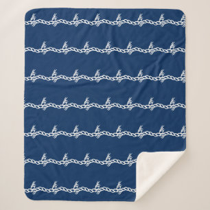 Navy Blue White Segel Wellenmuster Sherpadecke