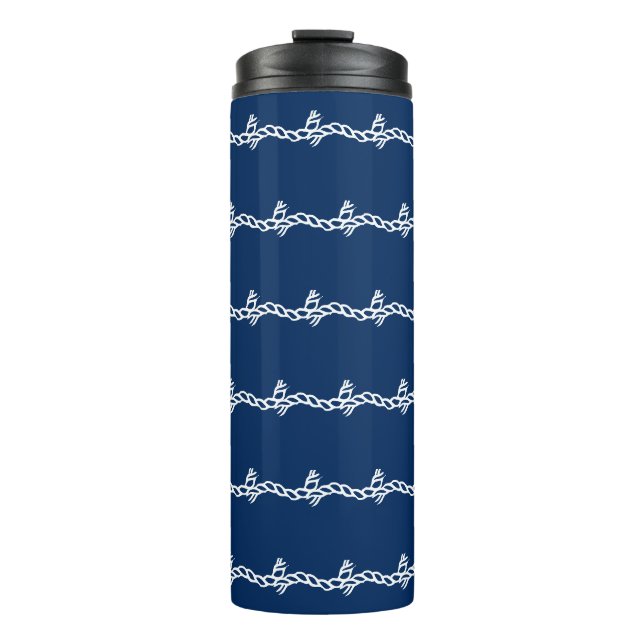 Navy Blue White Segel Wellenmuster Thermosbecher (Vorderseite)