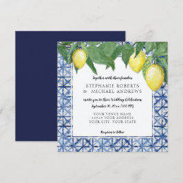 Navy Blue White Shibori X Muster w Lemon Zweig Einladung
