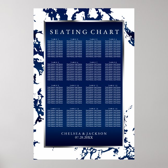 Navy Blue, White & Silver - Seekarte Poster (Vorne)