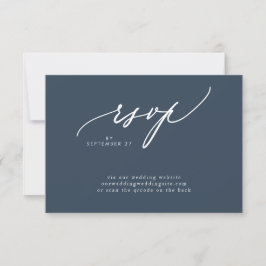 Navy Blue White Simple QR CODE Wedding Website RSVP Karte