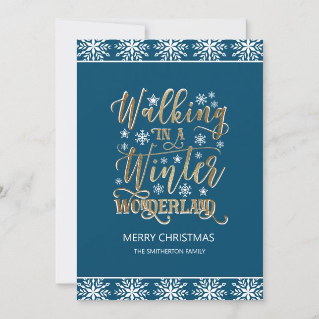 Navy Blue White Snowflakes Gold Frohe Weihnachten Einladung (Vorderseite)