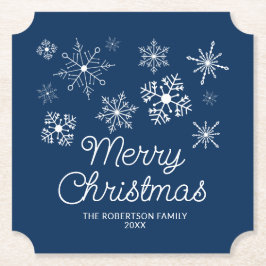Navy Blue White Snowflakes Weihnachts-Party Untersetzer