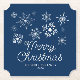 Navy Blue White Snowflakes Weihnachts-Party Untersetzer