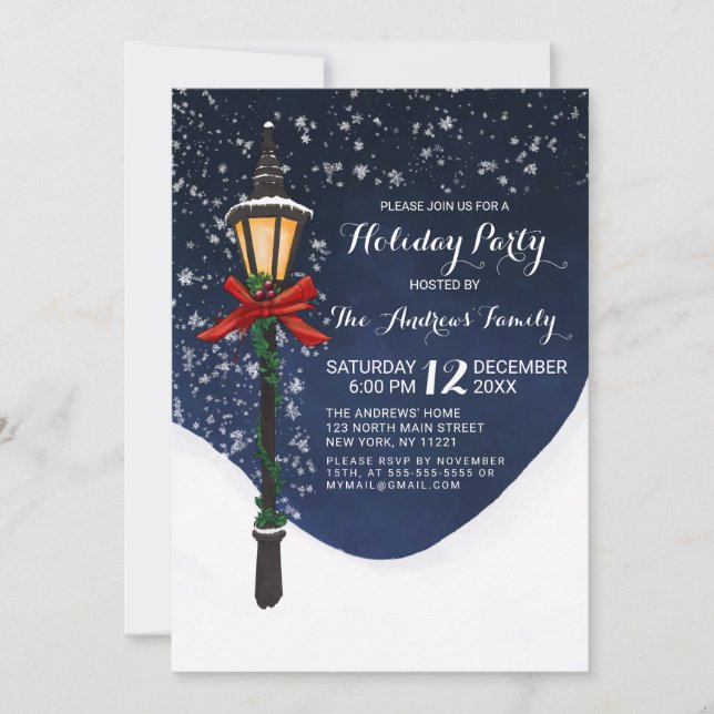 Navy Blue White Snowy Landschaft Weihnachtsfeierta Einladung (Vorderseite)
