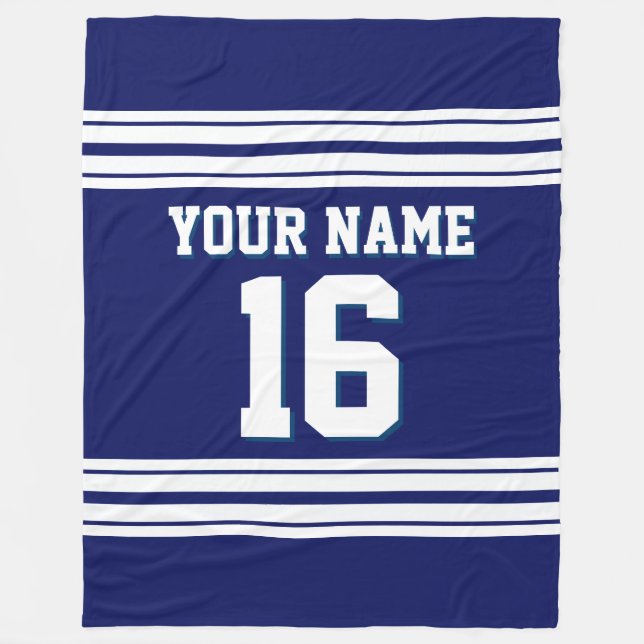 Navy Blue White Sports Jersey Fleecedecke (Vorderseite)