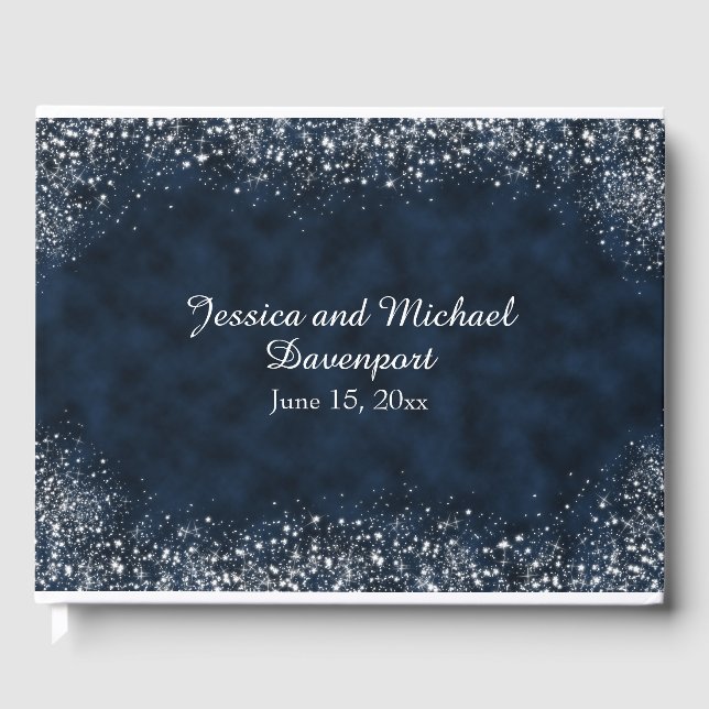 Navy Blue White Stardust Wedbook Gästebuch (Vorderseite)