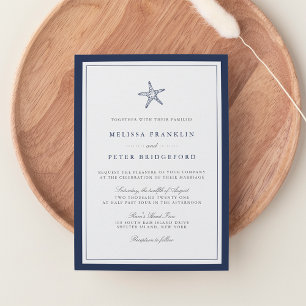 Navy Blue & White Starfish Hochzeit Einladung