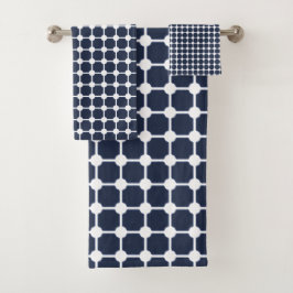 Navy Blue & White Stilvoll Modernes geometrisches  Badhandtuch Set