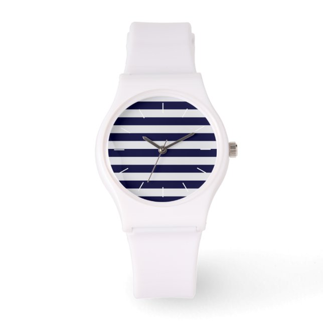 Navy Blue/White Stripe Armbanduhr (Vorderseite)