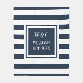 Navy Blue White Stripe Stilvolle Monogram Fleecedecke