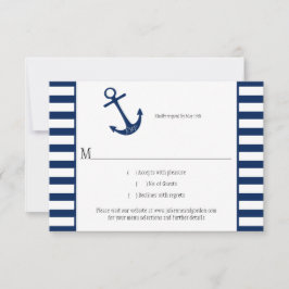 Navy Blue White Stripes Anchor Nautic Theme UAWG RSVP Karte