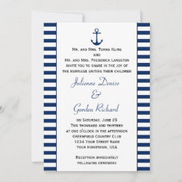 Navy Blue White Stripes Anchor Nautische Hochzeite Einladung