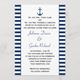 Navy Blue White Stripes Anchor Nautische Hochzeite Einladung