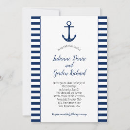 Navy Blue White Stripes Anchor Nautische Hochzeite Einladung