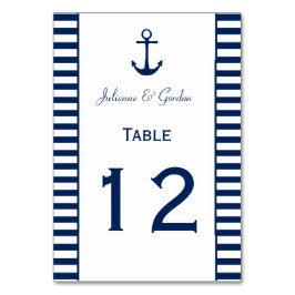 Navy Blue White Stripes Nautic Table Cards Tischnummer