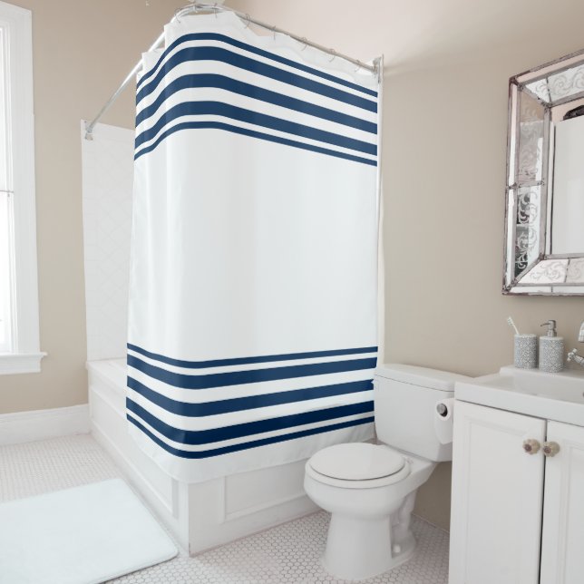 Navy Blue White Stripes Shower Curtain Nautical Duschvorhang (Beispiel)