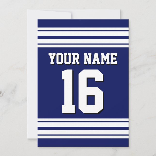 Navy Blue White Team Jersey Name Einladung (Vorderseite)