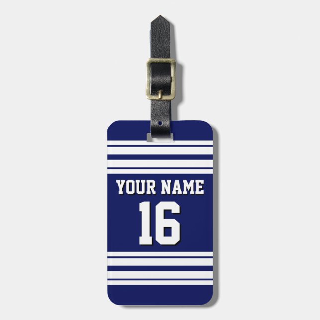 Navy Blue White Team Jersey Name Gepäckanhänger (Vorderseite vertikal)