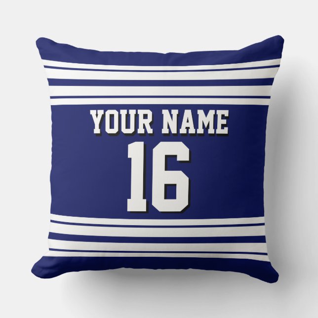 Navy Blue White Team Jersey Name Kissen (Vorderseite)