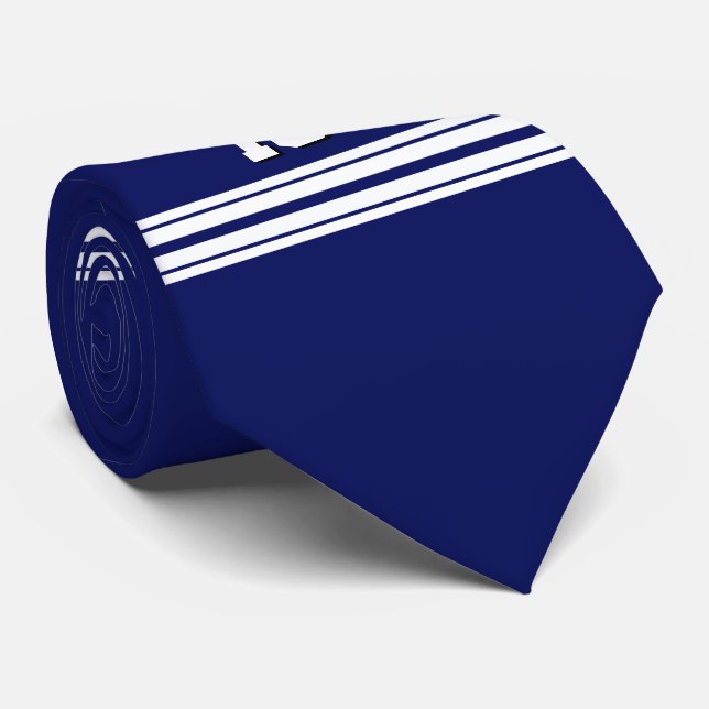 Navy Blue White Team Jersey Name Krawatte (Gerollt)
