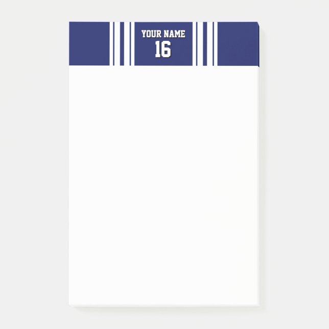 Navy Blue White Team Jersey Name Post-it Klebezettel (Vorderseite)