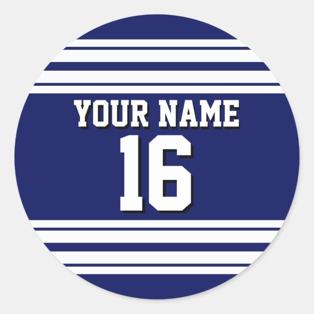 Navy Blue White Team Jersey Name Runder Aufkleber (Vorderseite)