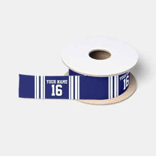 Navy Blue White Team Jersey Name Satinband