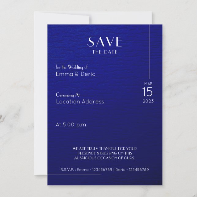 Navy Blue & White Text Rough Textur Save the Date Einladung (Vorderseite)