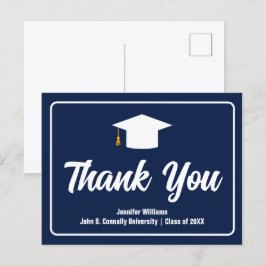 Navy Blue White Typografy Abschluss Vielen Dank Postkarte
