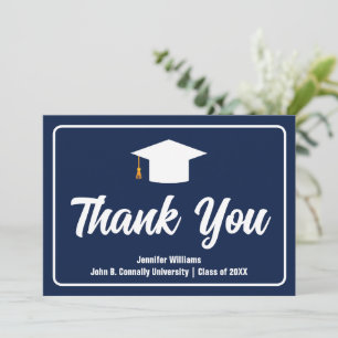 Navy Blue White Typografy Custom Graduate Dankeskarte