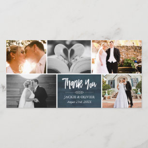 Navy Blue & White Wedding Foto Collage Vielen Dank Dankeskarte