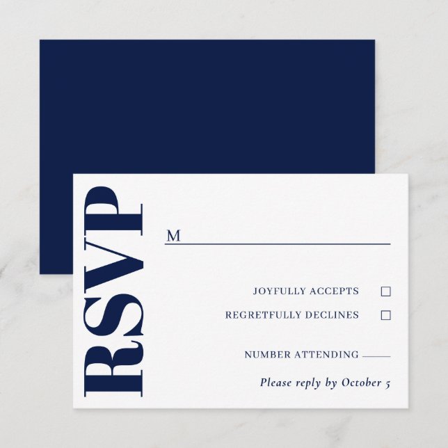 Navy Blue White Wedding RSVP Karte (Vorne/Hinten)
