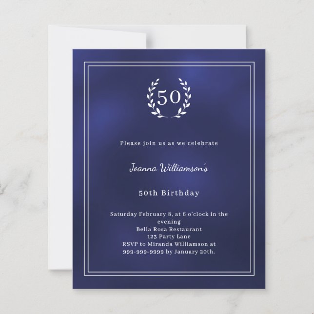 Navy blue white wreath elegant birthday invitation (Vorderseite)