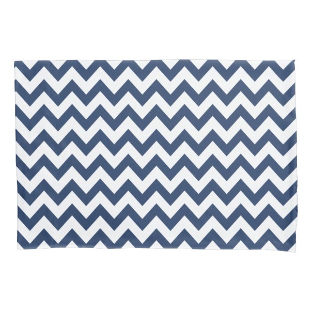 Navy Blue White Zickzack Modern Patronen Case Kissenbezug (Vorderseite)