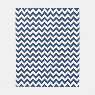 Navy Blue White Zickzack Pattern Fleece Blanket